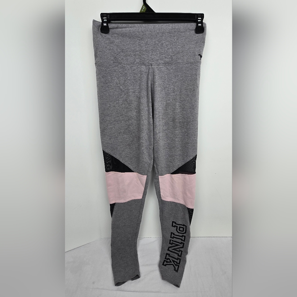Victoria's Secret PINK Women's Leggings Small Gray and Pastel Pink Mesh Detail